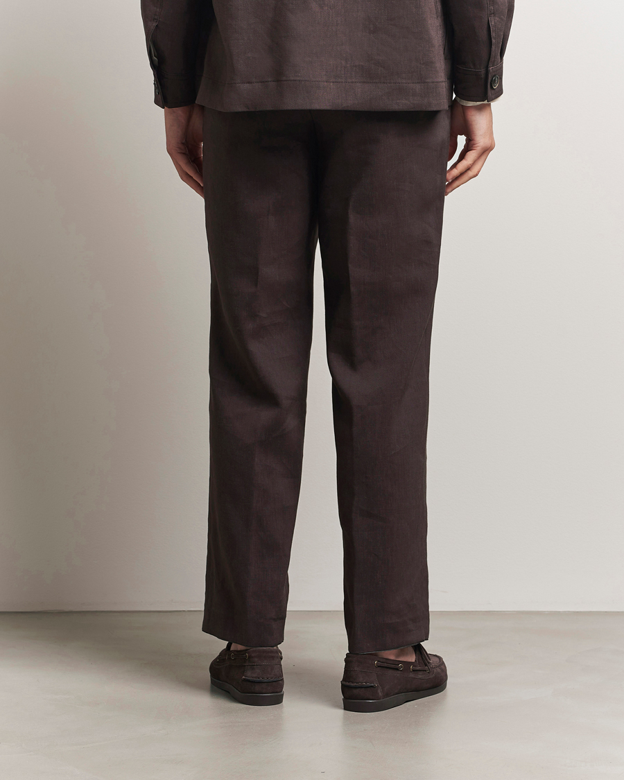 Herre | Bukser | BOSS CAMEL | Port Linen Double Pleated Trousers Dark Brown