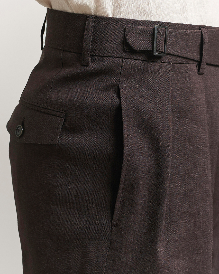 Herre | Bukser | BOSS CAMEL | Port Linen Double Pleated Trousers Dark Brown