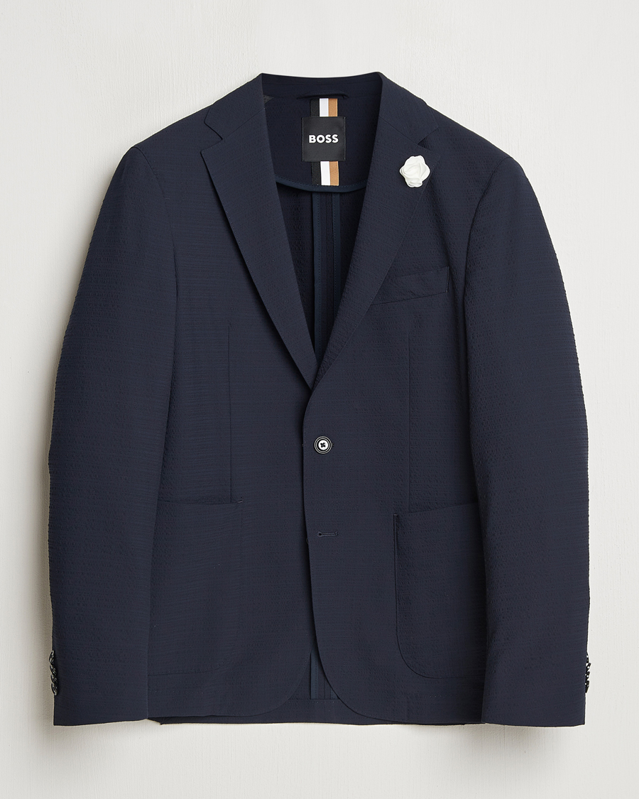 Herre | Blazere & jakker | BOSS BLACK | Hanry Seersucker Patch Pocket Blazer Dark Blue