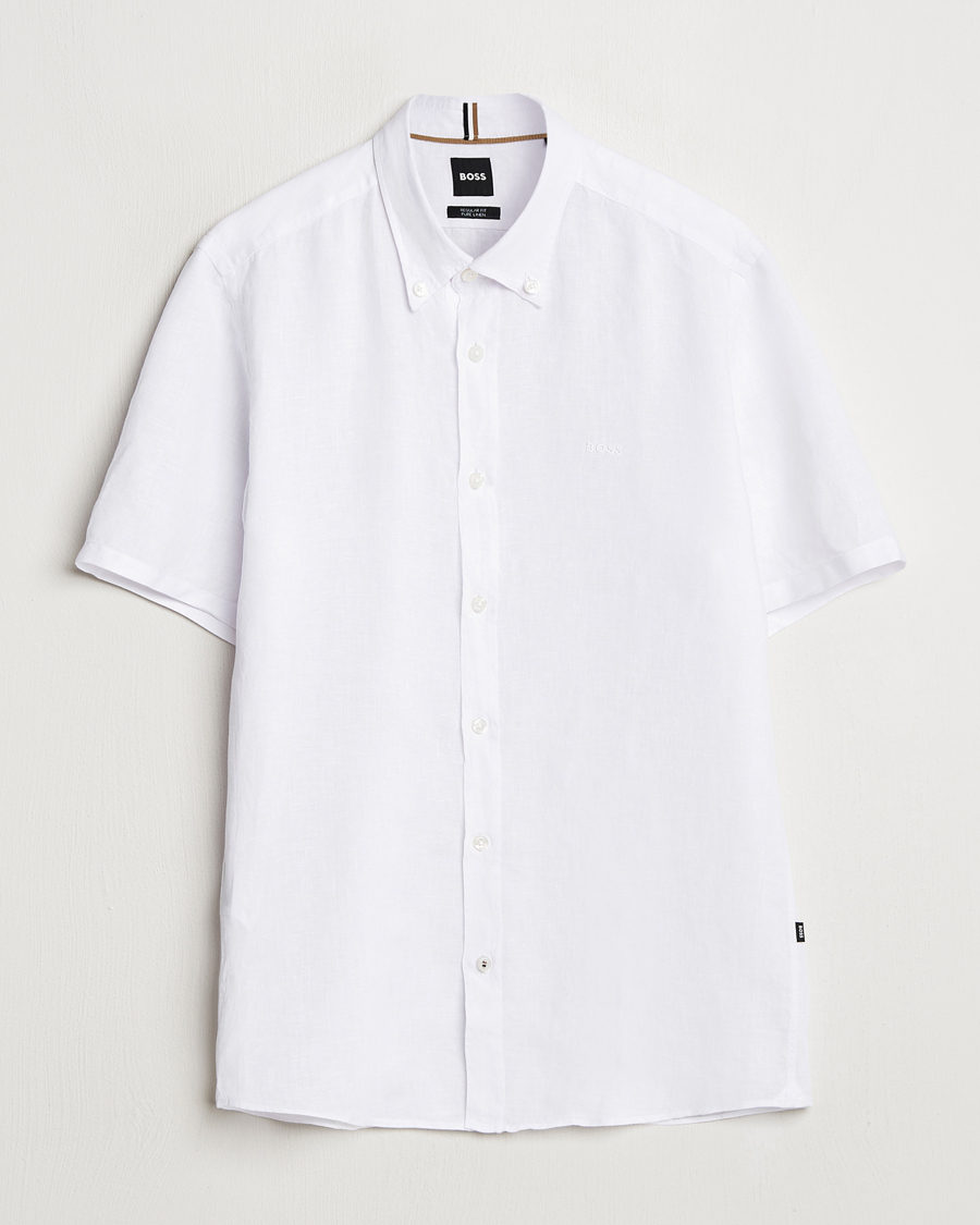 Herre | Skjorter | BOSS BLACK | Liam Linen Short Sleeve Shirt White