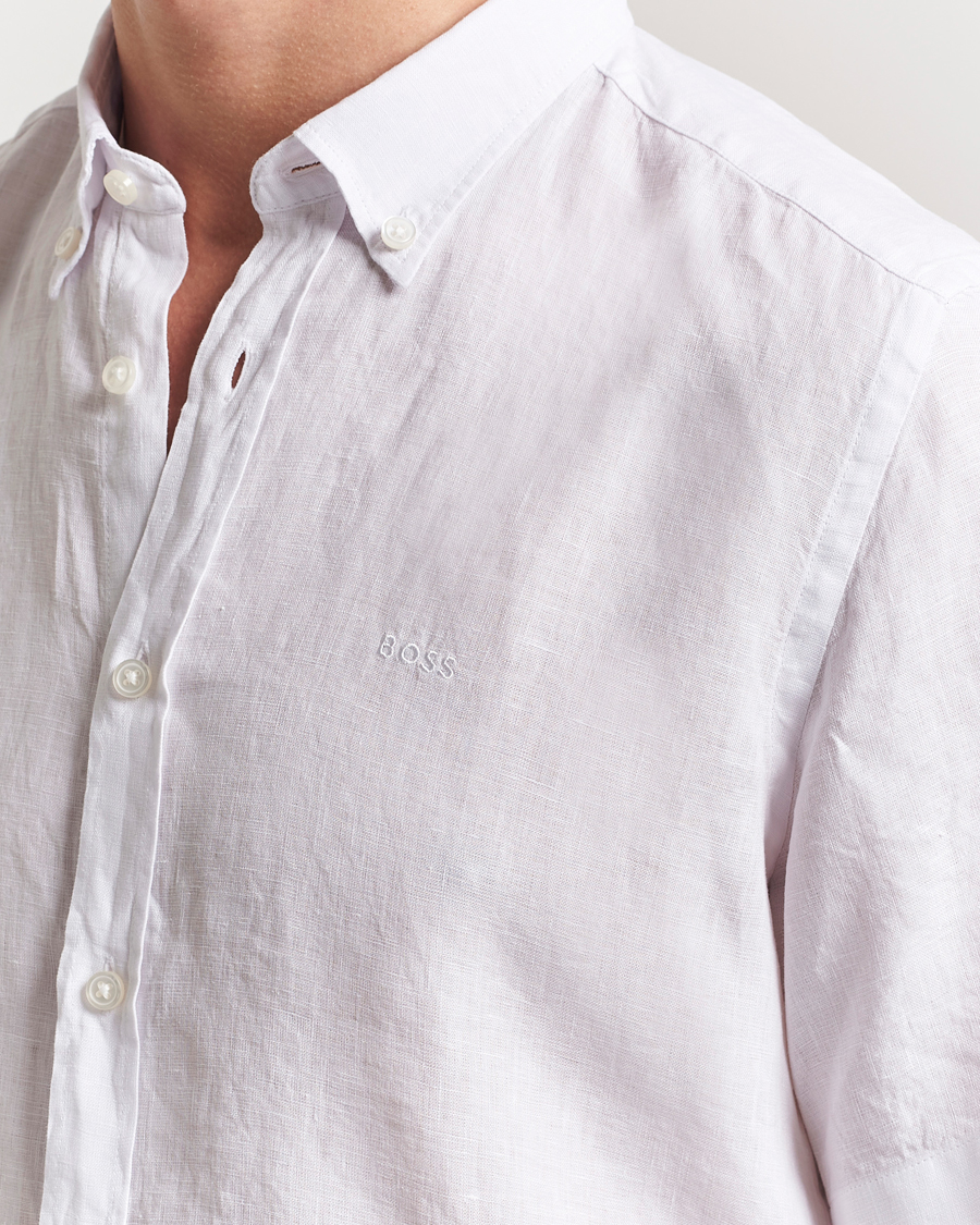 Herre | Skjorter | BOSS BLACK | Liam Linen Short Sleeve Shirt White