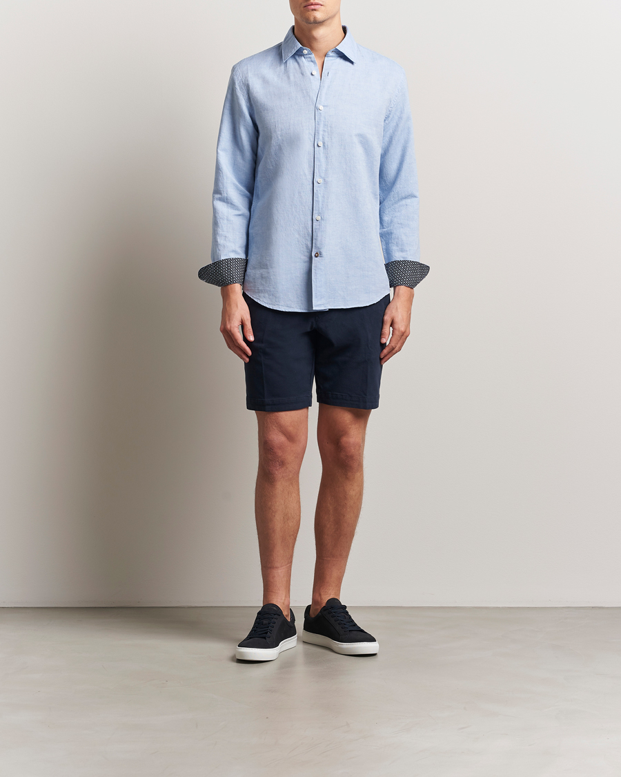 Herre | Skjorter | BOSS BLACK | Hal Cotton/Linen Contrast Shirt Light Blue
