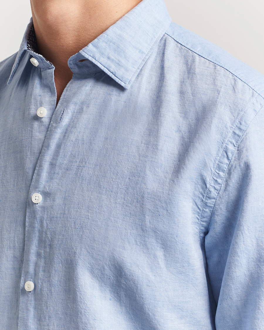 Herre | Skjorter | BOSS BLACK | Hal Cotton/Linen Contrast Shirt Light Blue