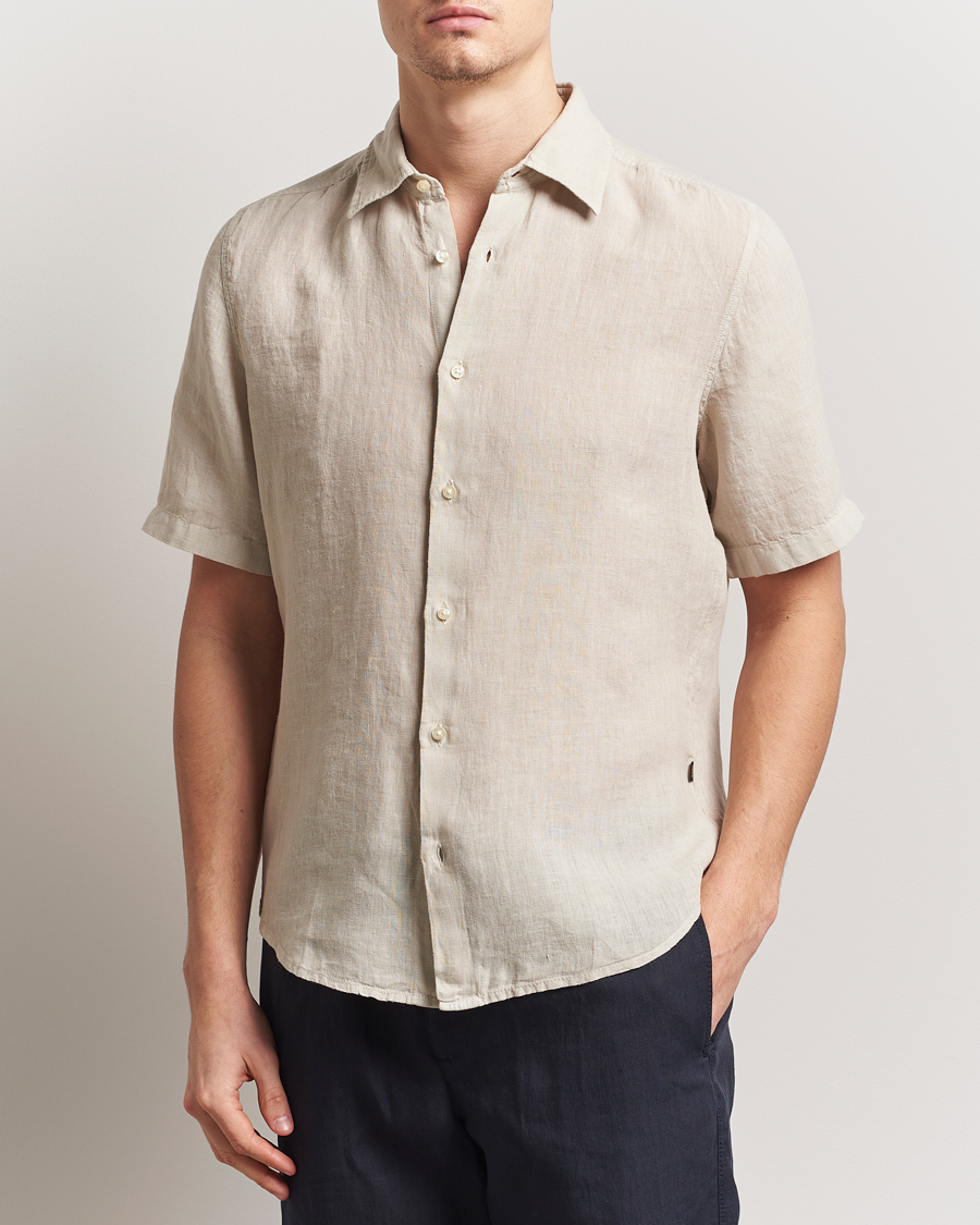 Herre | Skjorter | BOSS ORANGE | Rash Linen Short Sleeve Shirt Light Beige