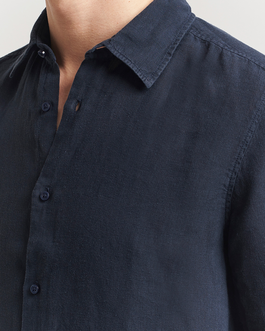 Herre | Skjorter | BOSS ORANGE | Rash Linen Short Sleeve Shirt Dark Blue