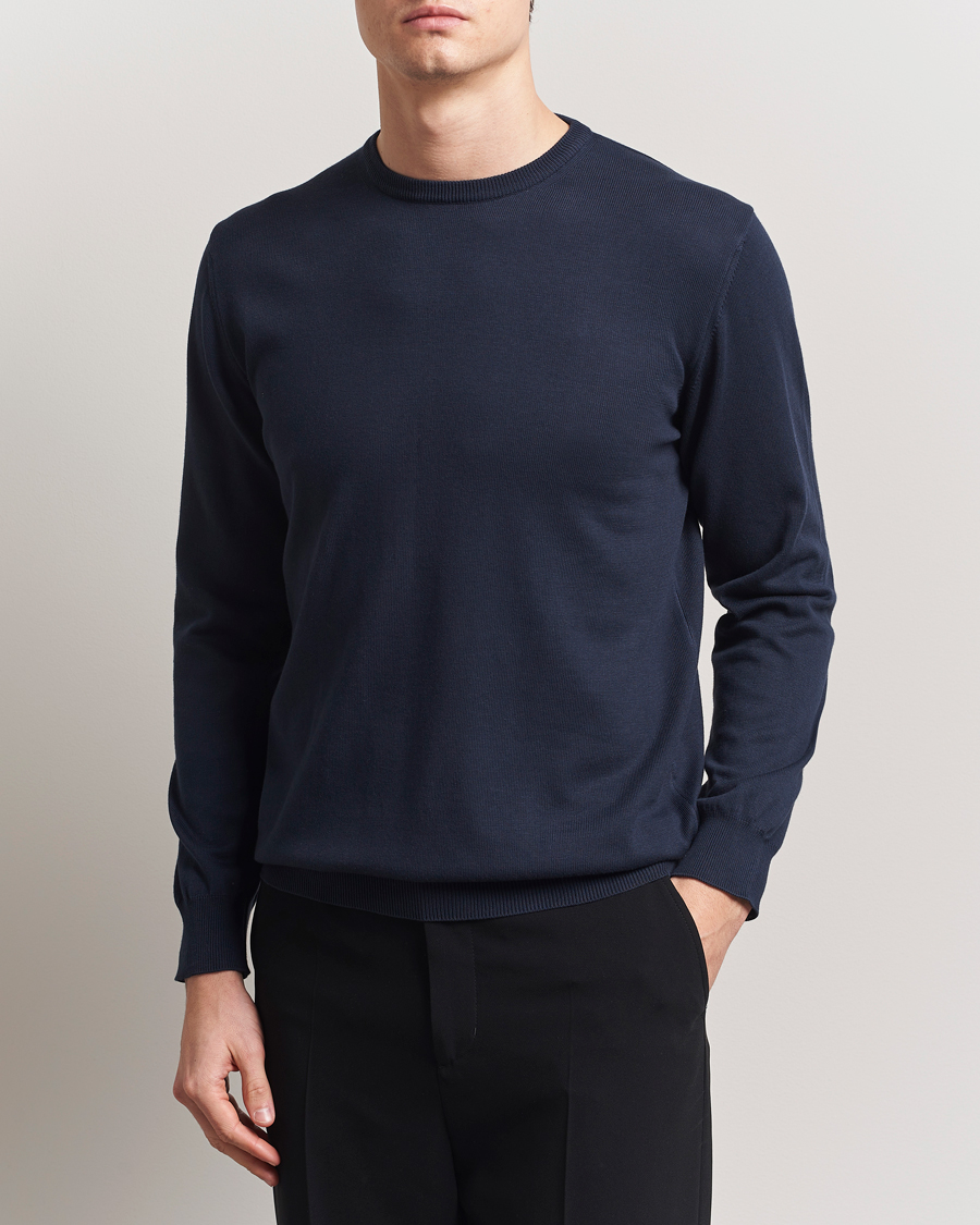 Herre | Trøjer | Morgano | Supersoft Egyptian Cotton Crew Neck Navy