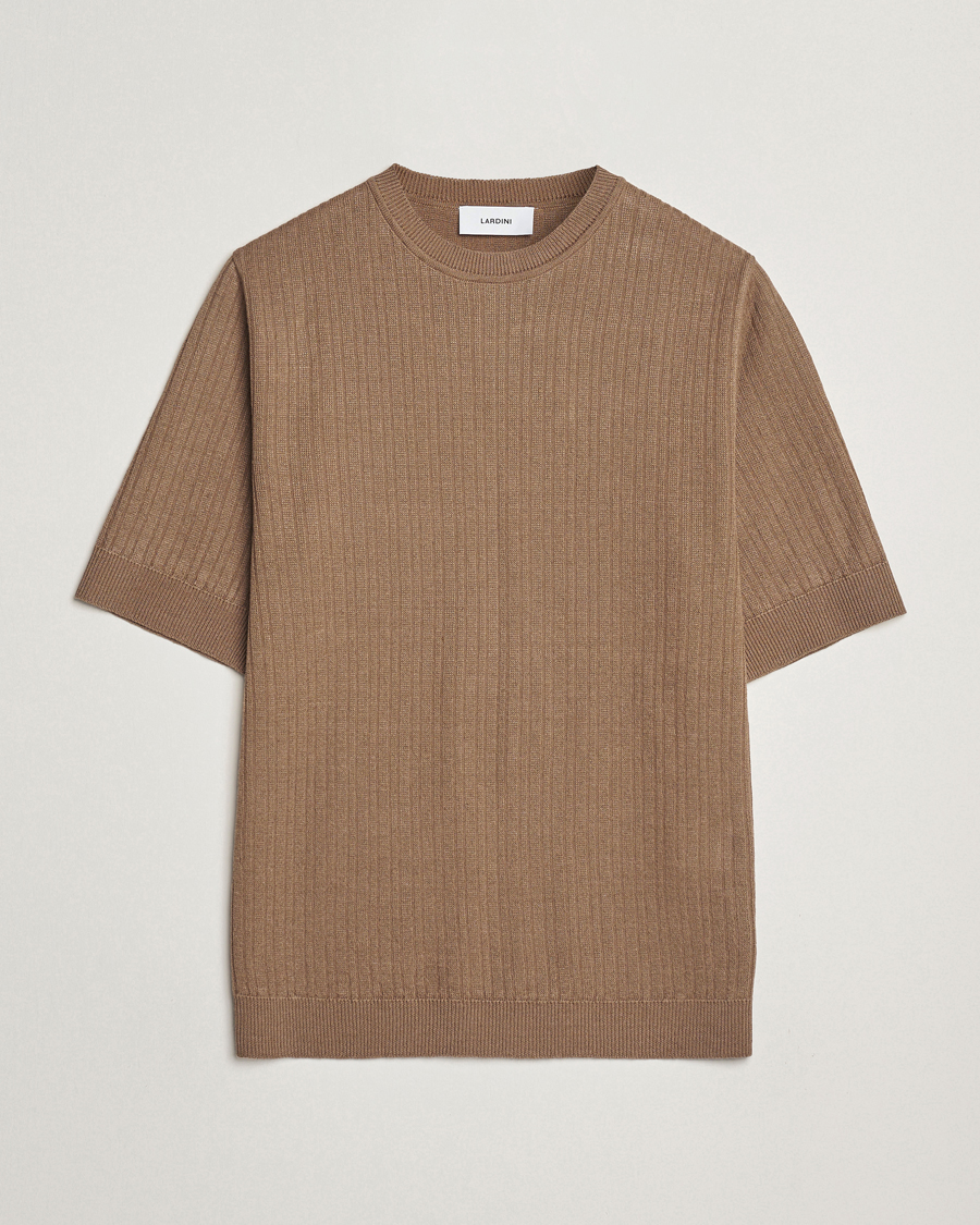Herre | T-Shirts | Lardini | Knitted Linen/Cotton T-Shirt Light Brown