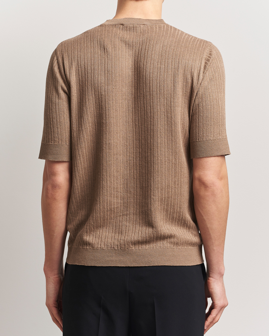Herre | T-Shirts | Lardini | Knitted Linen/Cotton T-Shirt Light Brown
