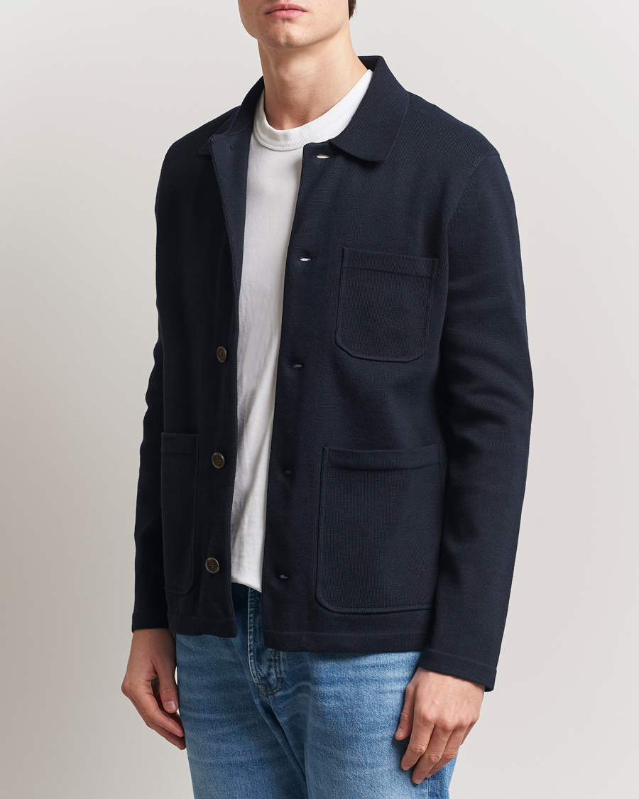 Herre | Skjorter | Morris | Jake Knitted Shirt Jacket Navy