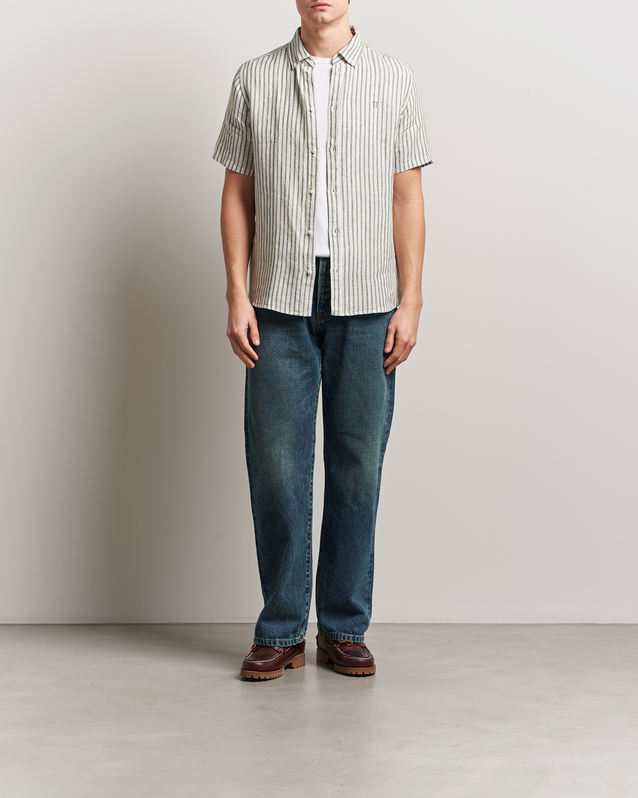 Herre | Skjorter | LES DEUX | Kris Linen Short Sleeve Shirt Ivory/Green