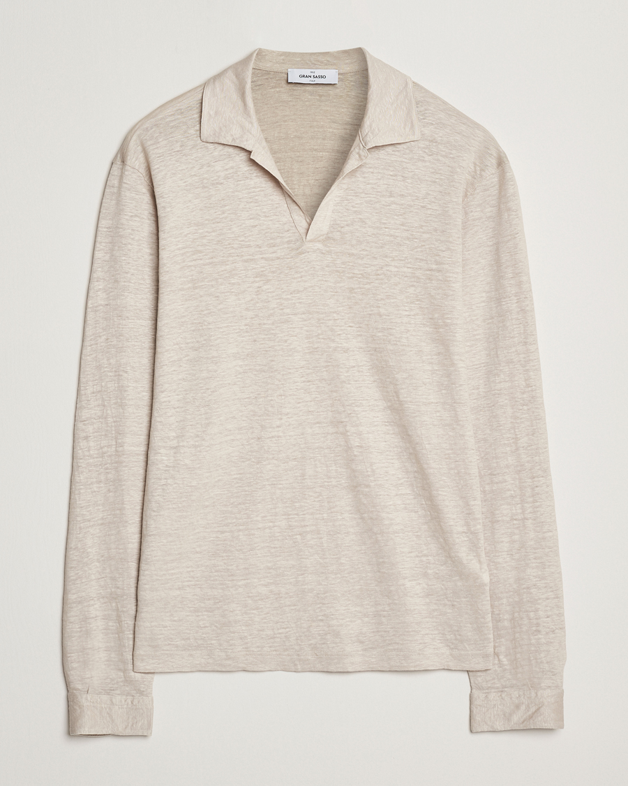 Herre | Polotrøjer | Gran Sasso | Washed Linen Long Sleeve Polo Beige Melange