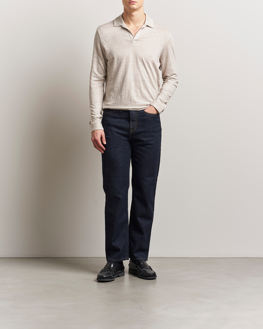 Herre | Polotrøjer | Gran Sasso | Washed Linen Long Sleeve Polo Beige Melange