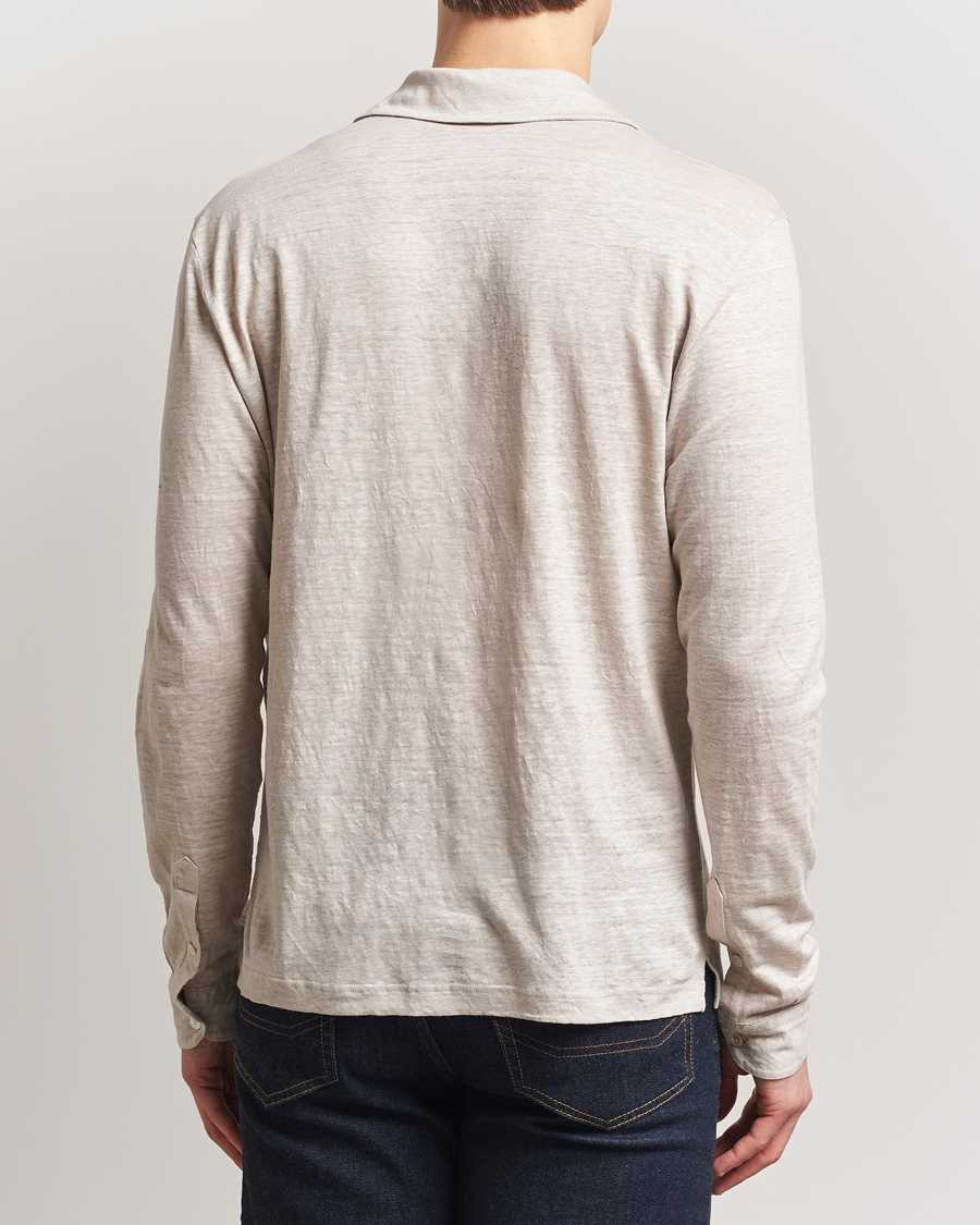 Herre | Polotrøjer | Gran Sasso | Washed Linen Long Sleeve Polo Beige Melange