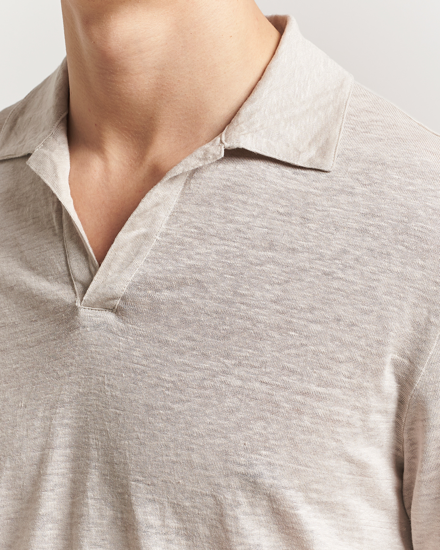 Herre | Polotrøjer | Gran Sasso | Washed Linen Long Sleeve Polo Beige Melange