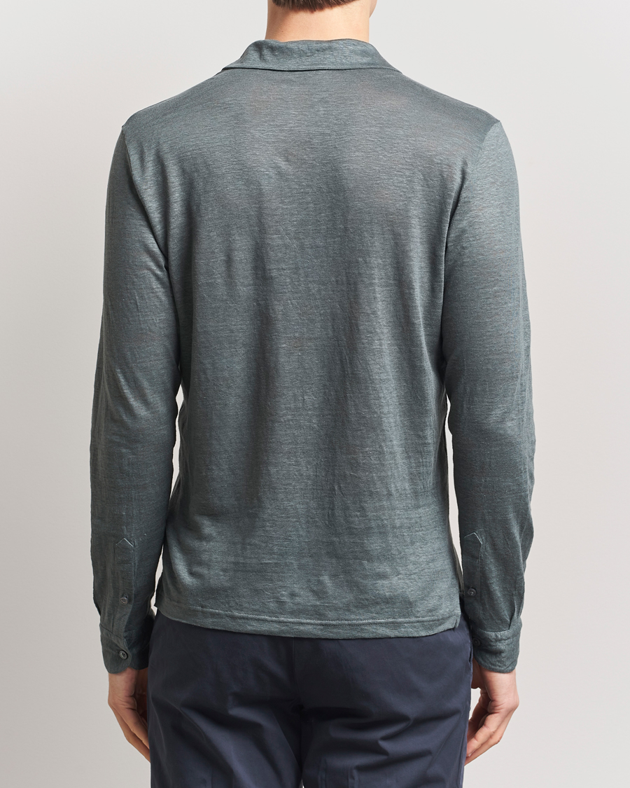 Herre | Trøjer | Gran Sasso | Washed Linen Long Sleeve Polo Green Melange
