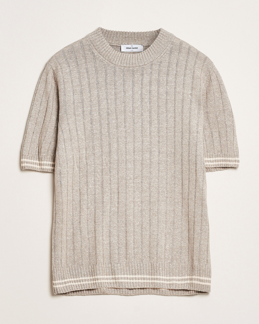 Herre | T-Shirts | Gran Sasso | Linen/Cotton Structured T-Shirt Beige Melange