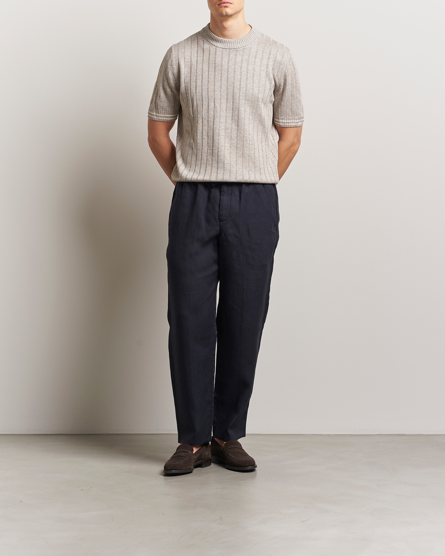 Herre | T-Shirts | Gran Sasso | Linen/Cotton Structured T-Shirt Beige Melange
