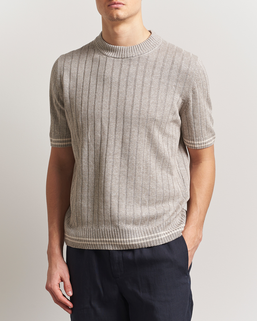 Herre | T-Shirts | Gran Sasso | Linen/Cotton Structured T-Shirt Beige Melange