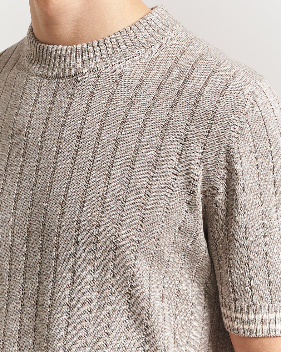 Herre | T-Shirts | Gran Sasso | Linen/Cotton Structured T-Shirt Beige Melange