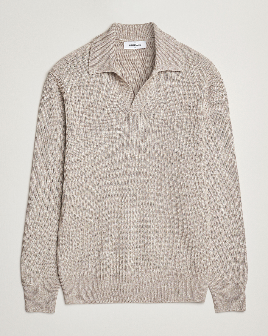 Herre | Trøjer | Gran Sasso | Linen/Cotton Open Collar Knitted Polo Beige Melange