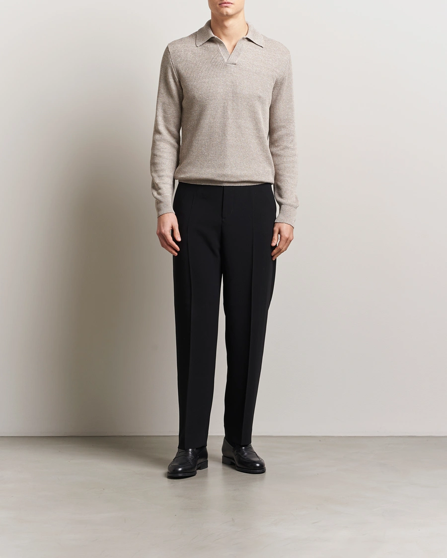 Herre | Trøjer | Gran Sasso | Linen/Cotton Open Collar Knitted Polo Beige Melange