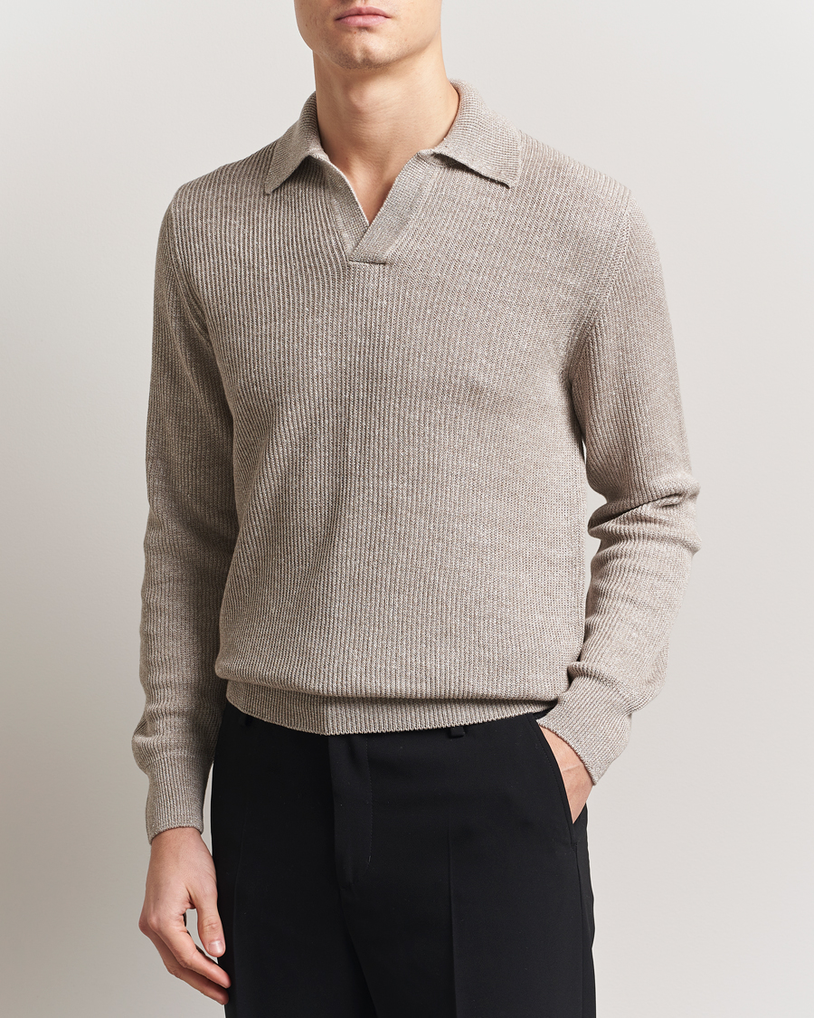 Herre | Trøjer | Gran Sasso | Linen/Cotton Open Collar Knitted Polo Beige Melange