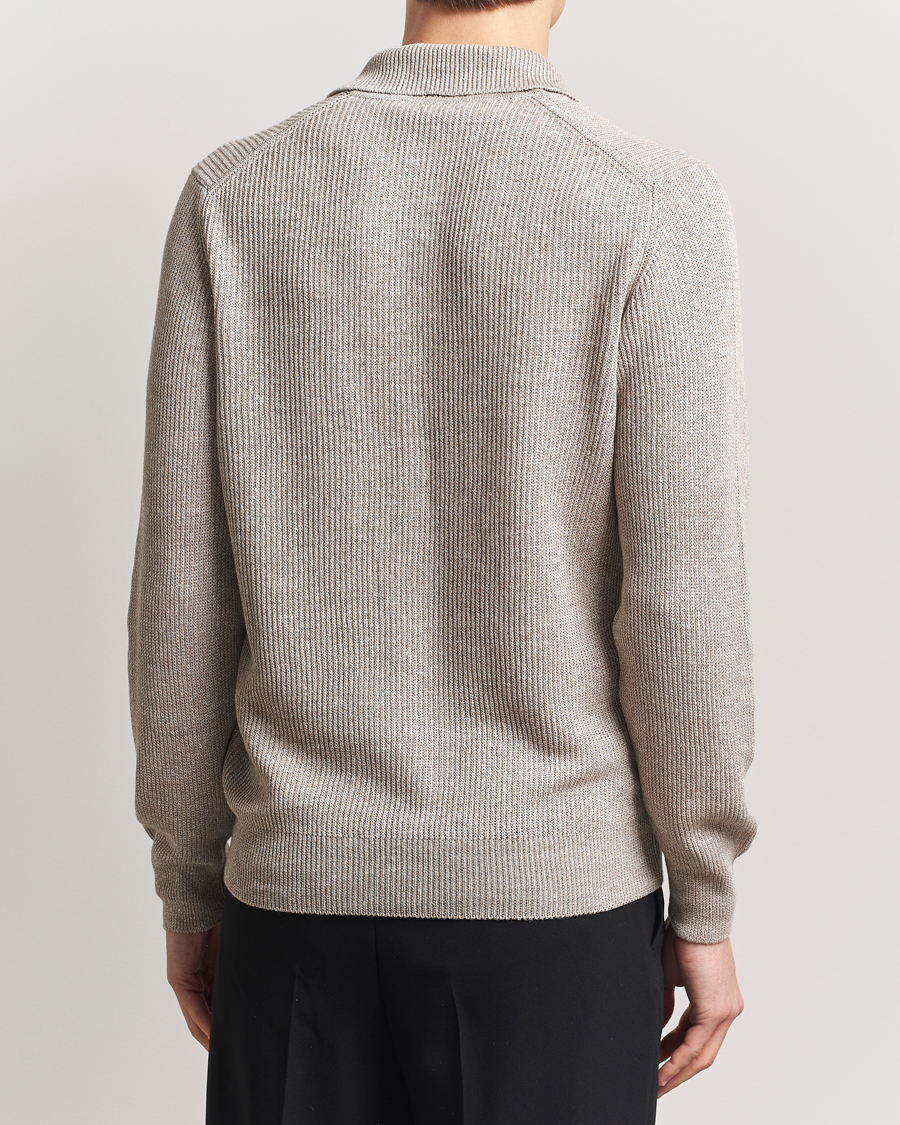 Herre | Trøjer | Gran Sasso | Linen/Cotton Open Collar Knitted Polo Beige Melange
