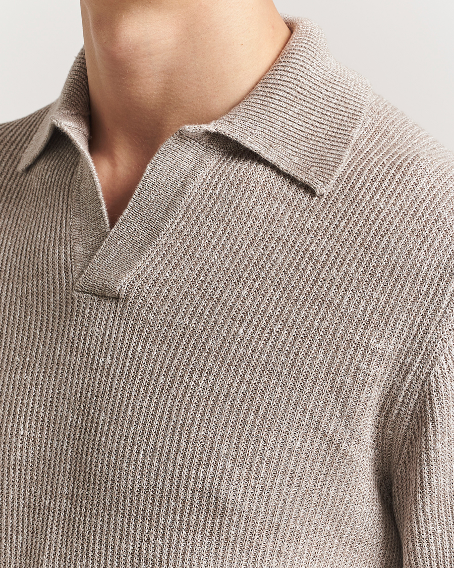 Herre | Trøjer | Gran Sasso | Linen/Cotton Open Collar Knitted Polo Beige Melange