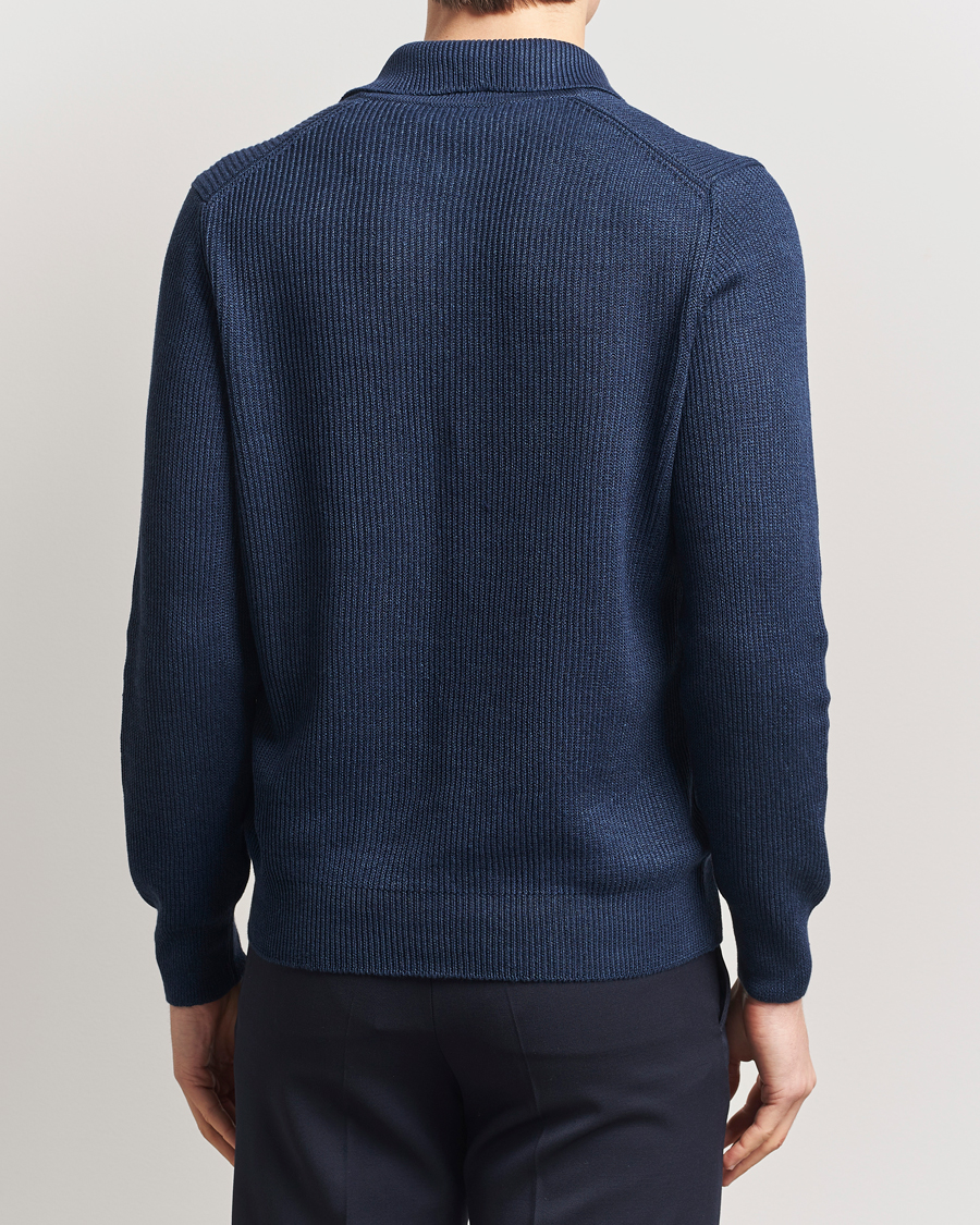 Herre | Trøjer | Gran Sasso | Linen/Cotton Open Collar Knitted Polo Navy Melange