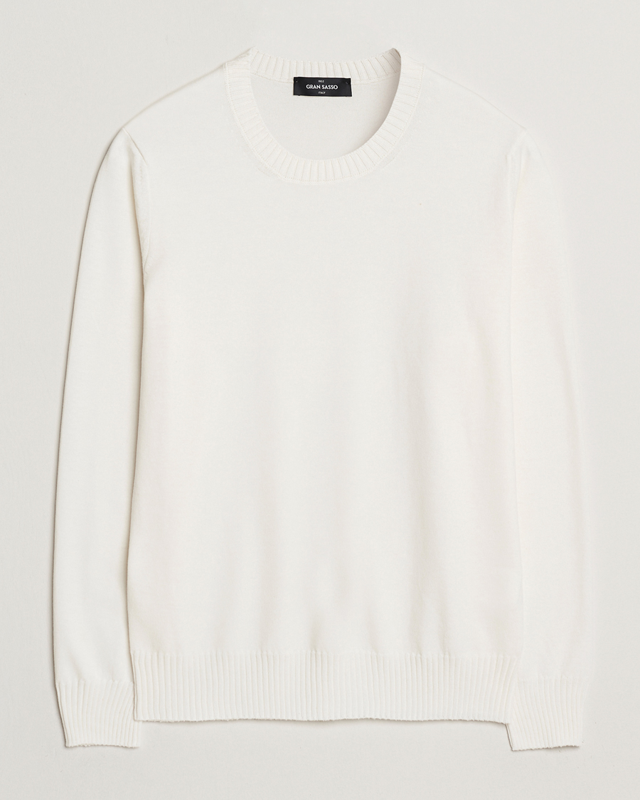 Herre | Trøjer | Gran Sasso | Cotton/Cashmere Knitted Crew Neck Sweater Cream Melange