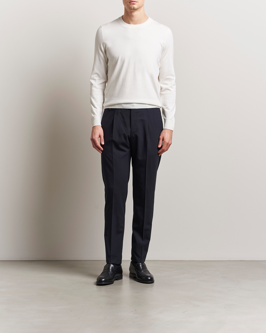 Herre | Trøjer | Gran Sasso | Cotton/Cashmere Knitted Crew Neck Sweater Cream Melange