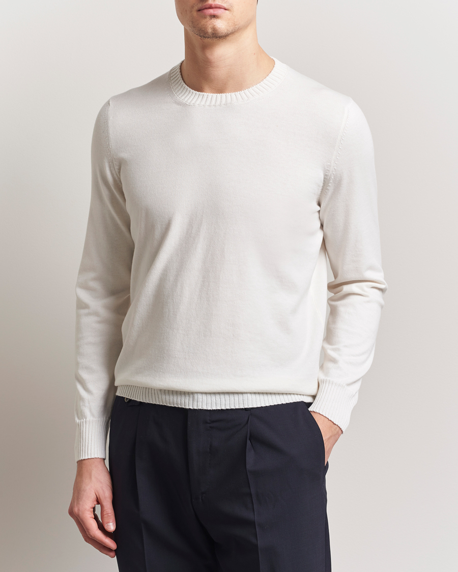 Herre | Trøjer | Gran Sasso | Cotton/Cashmere Knitted Crew Neck Sweater Cream Melange