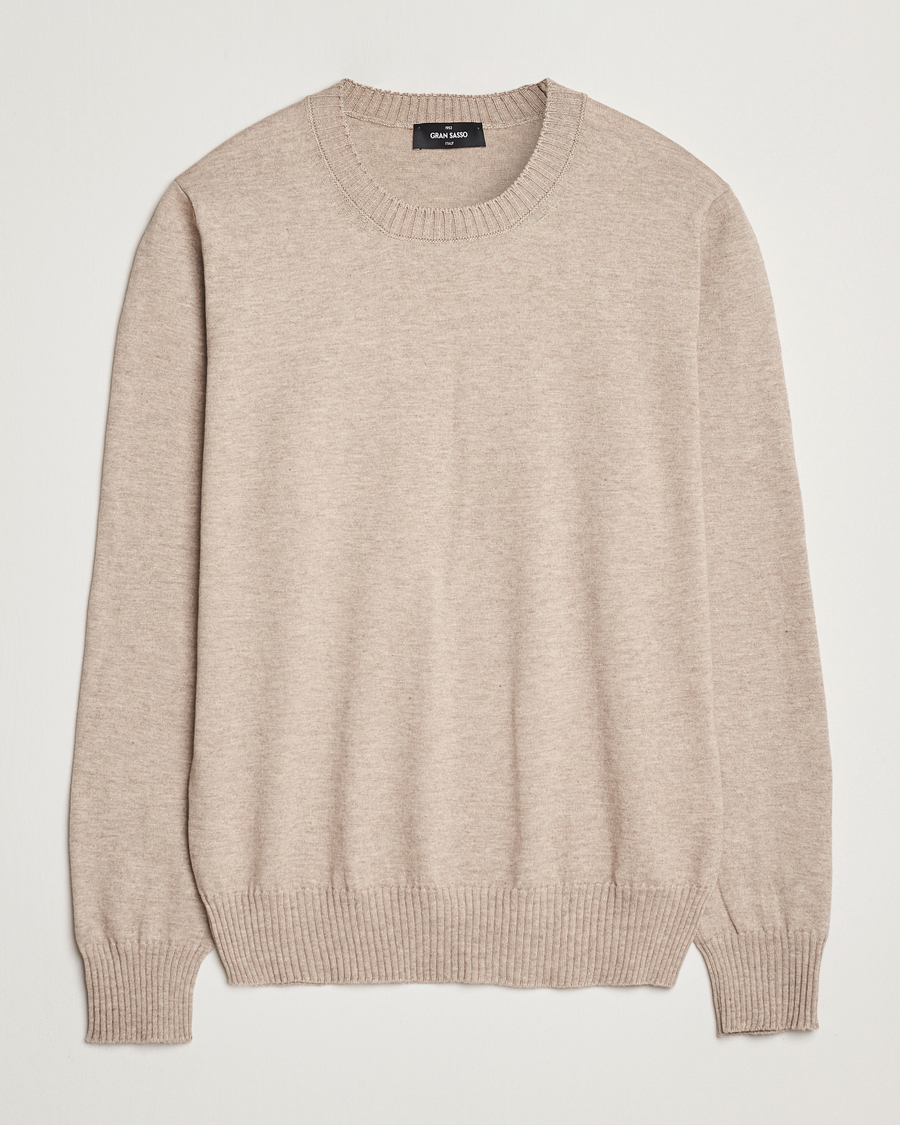 Herre | Trøjer | Gran Sasso | Cotton/Cashmere Knitted Crew Neck Sweater Beige Melange