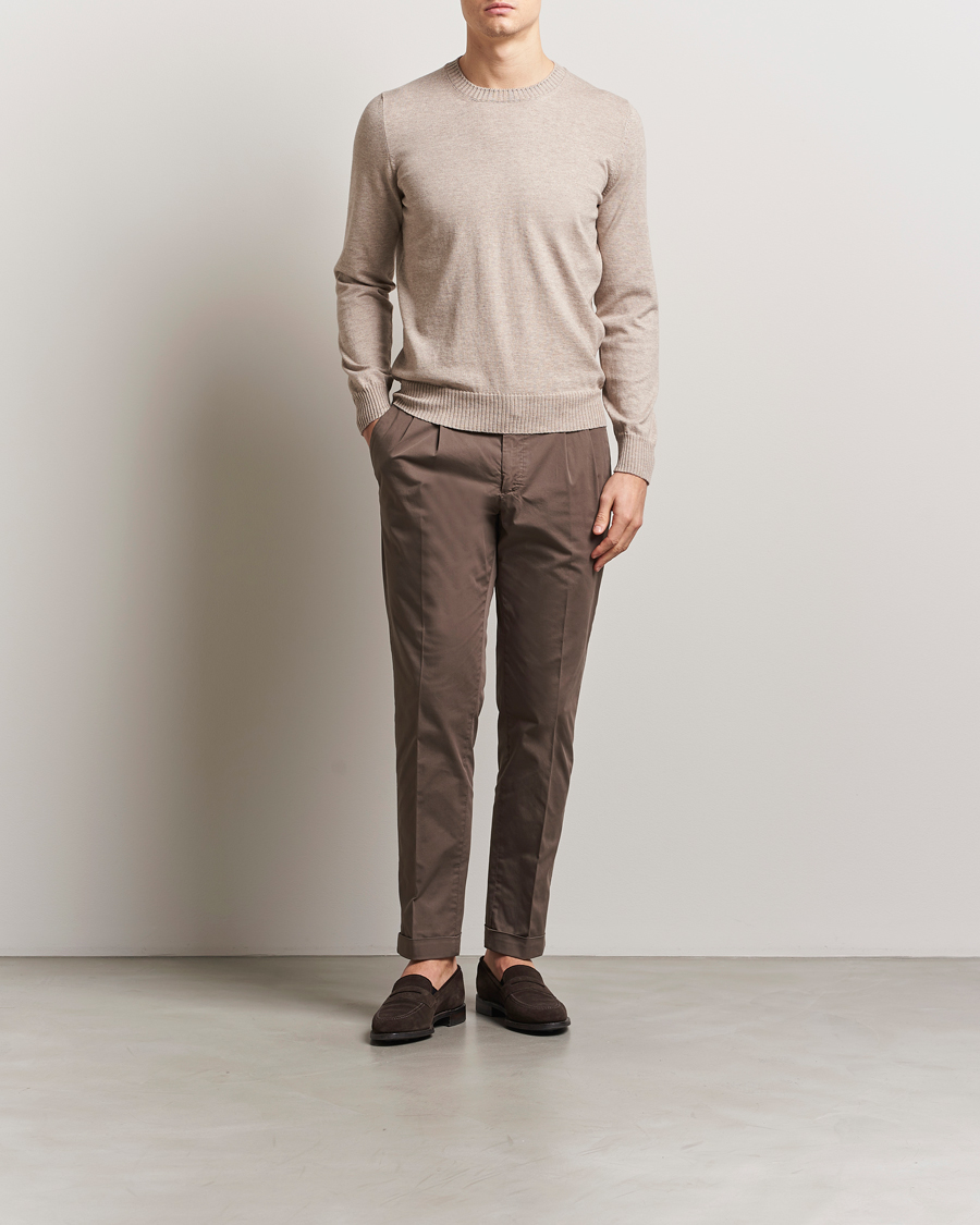 Herre | Trøjer | Gran Sasso | Cotton/Cashmere Knitted Crew Neck Sweater Beige Melange