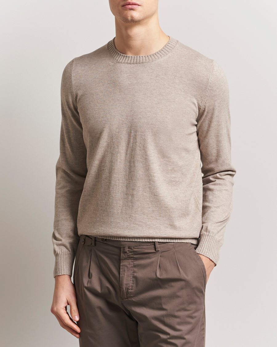 Herre | Trøjer | Gran Sasso | Cotton/Cashmere Knitted Crew Neck Sweater Beige Melange