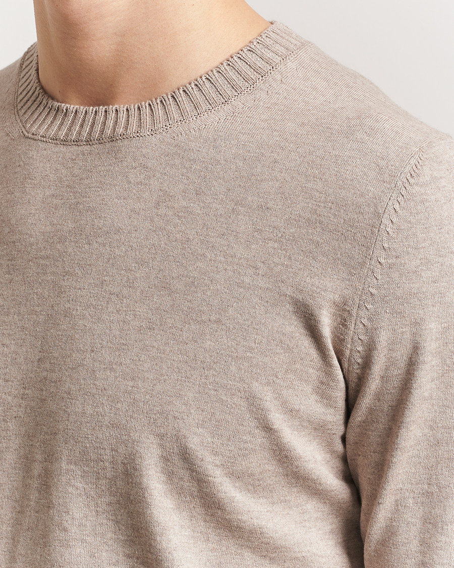 Herre | Trøjer | Gran Sasso | Cotton/Cashmere Knitted Crew Neck Sweater Beige Melange