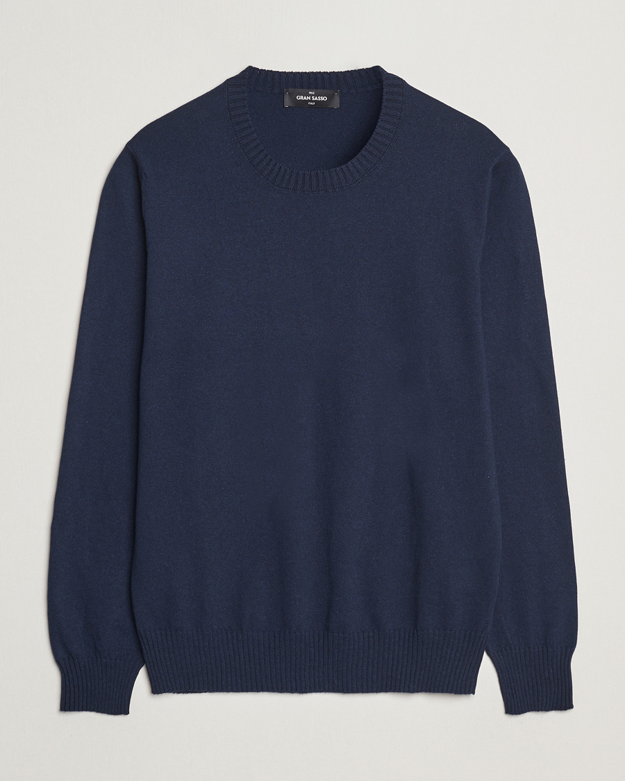 Herre | Trøjer | Gran Sasso | Cotton/Cashmere Knitted Crew Neck Sweater Navy Melange