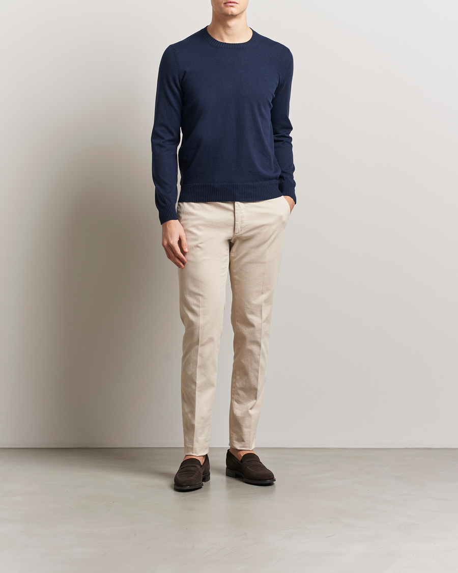 Herre | Trøjer | Gran Sasso | Cotton/Cashmere Knitted Crew Neck Sweater Navy Melange