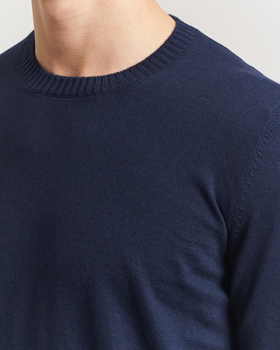 Herre | Trøjer | Gran Sasso | Cotton/Cashmere Knitted Crew Neck Sweater Navy Melange