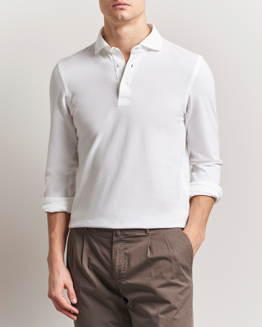 Herre | Polotrøjer | Gran Sasso | Washed Long Sleeve Polo White