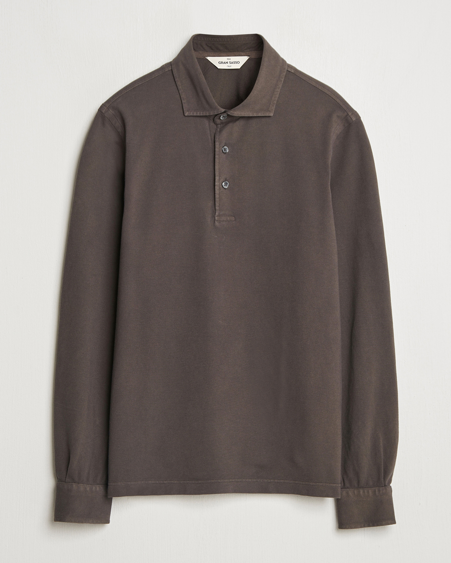 Herre | Polotrøjer | Gran Sasso | Washed Long Sleeve Polo Dark Brown