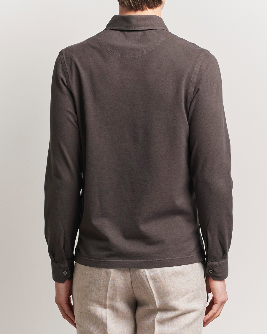 Herre | Polotrøjer | Gran Sasso | Washed Long Sleeve Polo Dark Brown