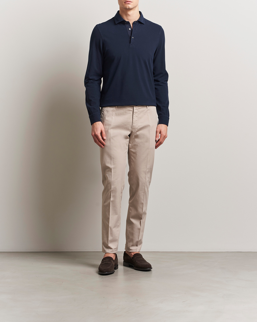 Herre | Polotrøjer | Gran Sasso | Washed Long Sleeve Polo Navy