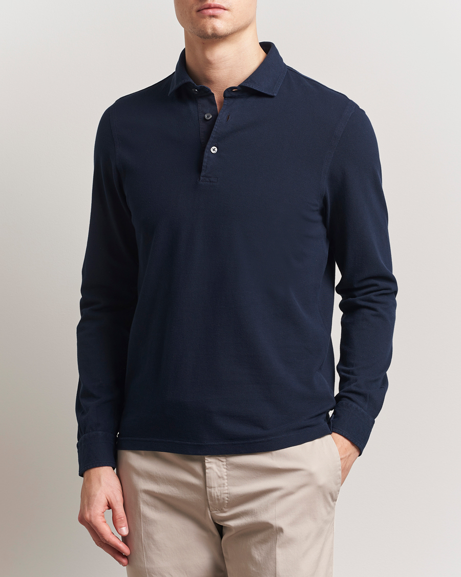 Herre | Polotrøjer | Gran Sasso | Washed Long Sleeve Polo Navy