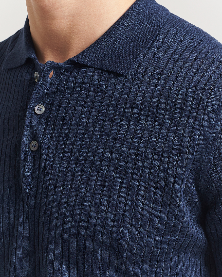 Herre | Polotrøjer | Gran Sasso | Linen/Cotton Structured Knitted Polo Navy Melange
