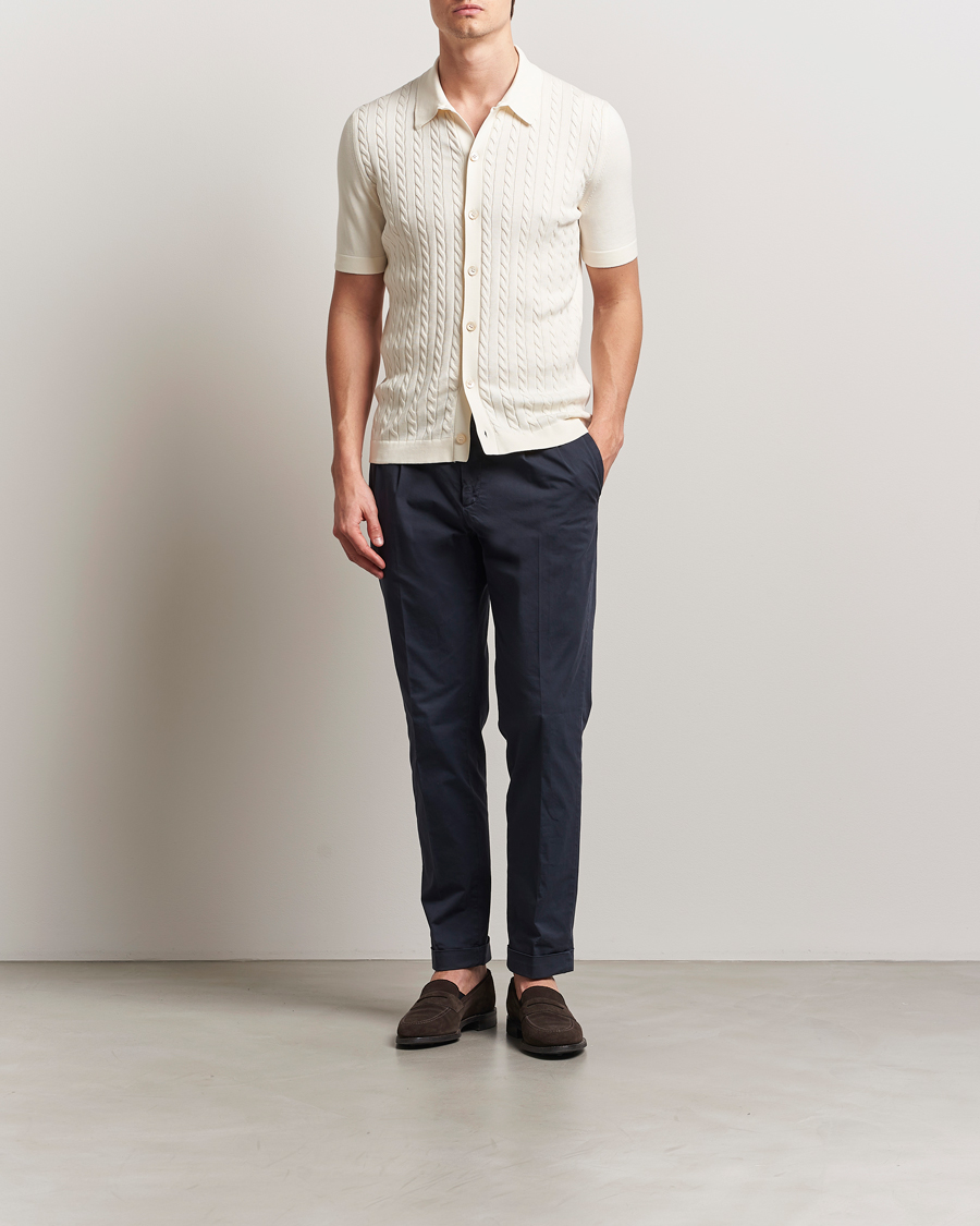 Herre | Skjorter | Gran Sasso | Cotton Cable Knitted Short Sleeve Shirt Cream