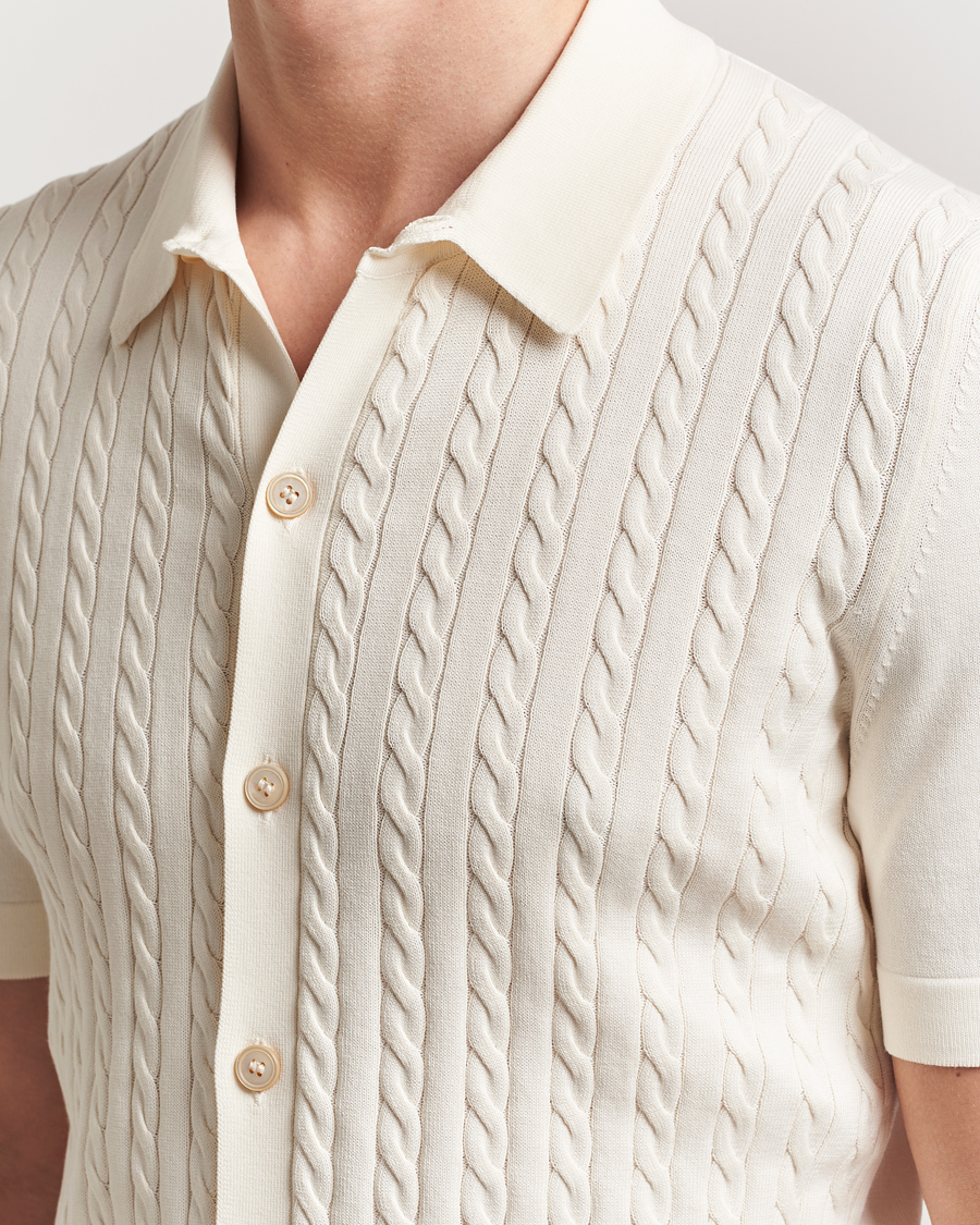 Herre | Skjorter | Gran Sasso | Cotton Cable Knitted Short Sleeve Shirt Cream