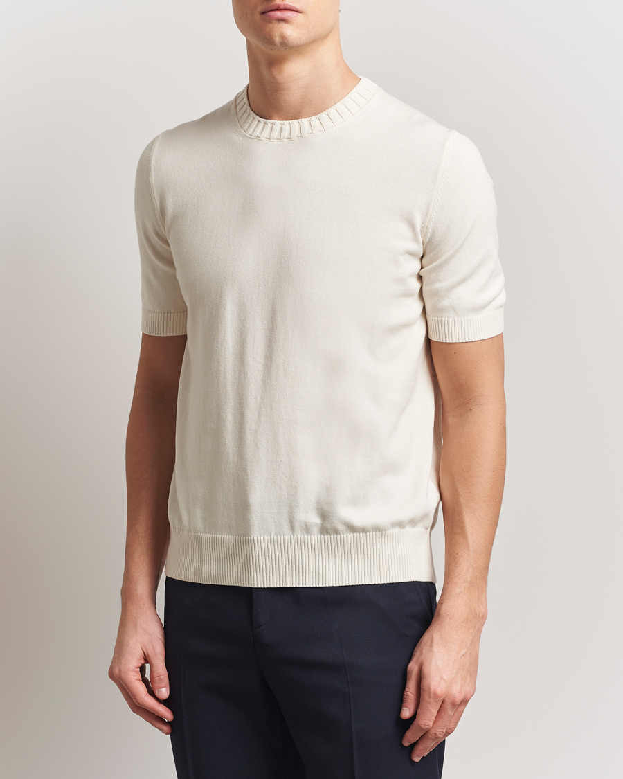 Herre | T-Shirts | Gran Sasso | Cotton Heavy Knitted Crew Neck T-Shirt Cream