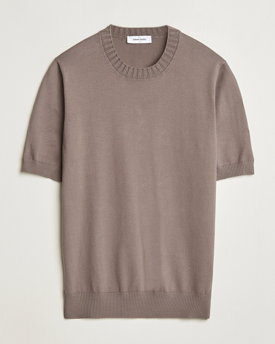 Herre | T-Shirts | Gran Sasso | Cotton Heavy Knitted Crew Neck T-Shirt Brown