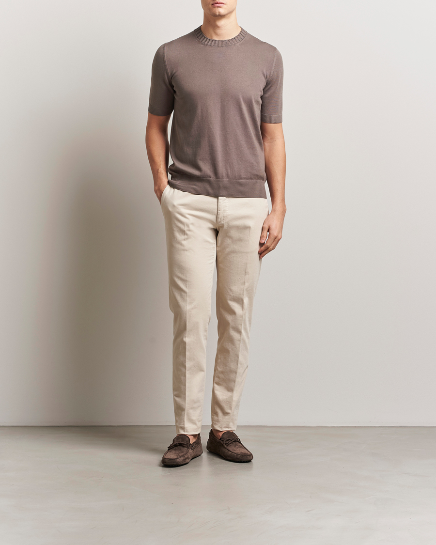 Herre | T-Shirts | Gran Sasso | Cotton Heavy Knitted Crew Neck T-Shirt Brown